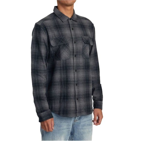 RVCA Mens Long Sleeve Woven Button Front Flannel Shirt - Dayshift Flannel (RVCA - Picture 4 of 5